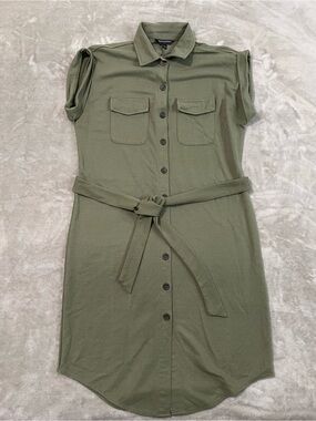 Banana Republic Olive Green Utility Shirt Short Sleeve Midi Dress w/Belt Sz XS